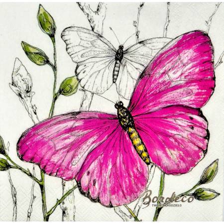 Serwetka decoupage firmy IHR motyl różowy 33x33cm